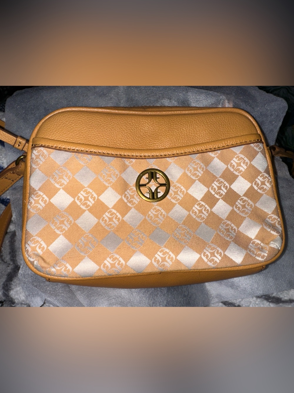 Fossil Crossbody Bag with Gold Emblem